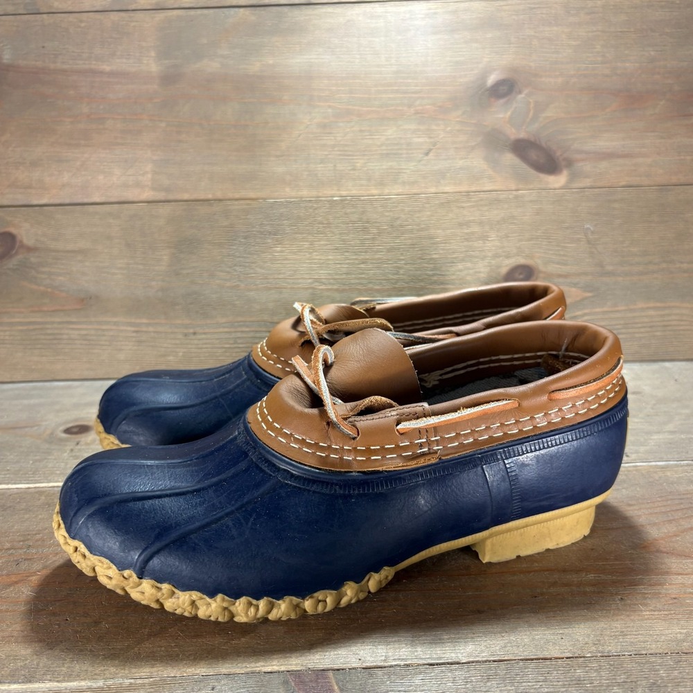 LL Bean Moc Womens size 7 shoes blue brown Leather Waterproof Duck Boots